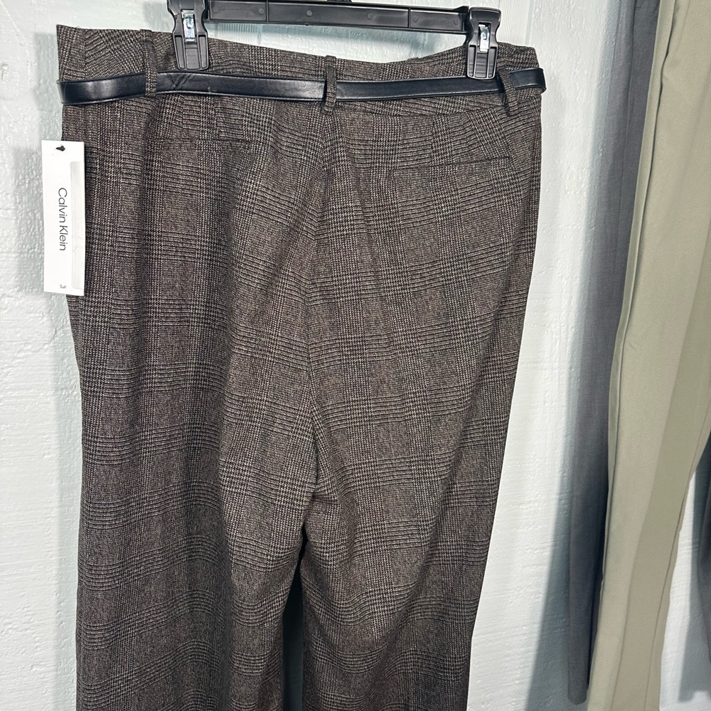 Calvin Klein Women's Brown Herringbone Belted Pants Size 12 N… - Picture 9 of 11
